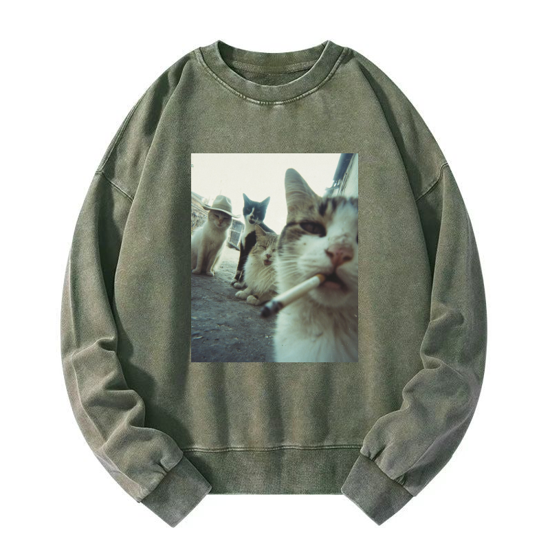 Smoking cat Washed Sweatshirt