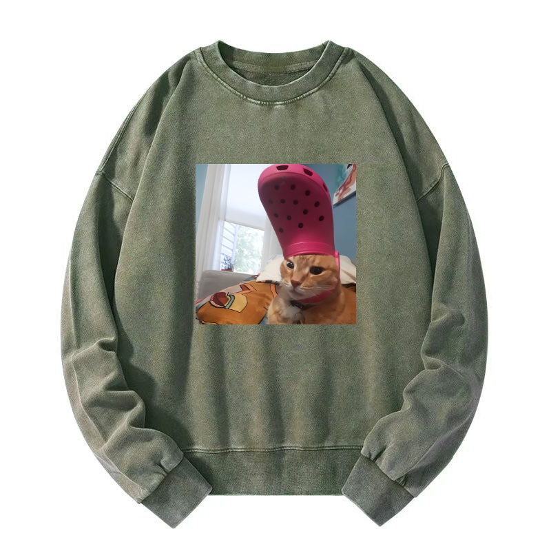 Funny cat meme Washed Sweatshirt
