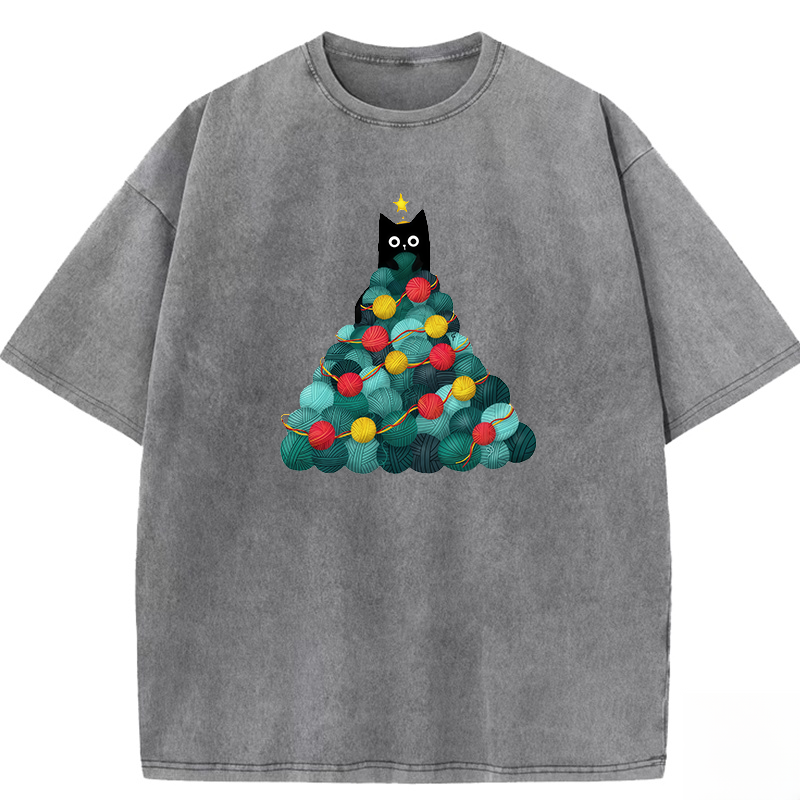 Christmas Cat Washed T-shirt