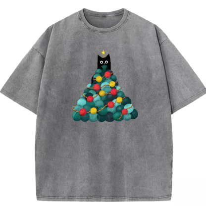 Christmas Cat Washed T-shirt