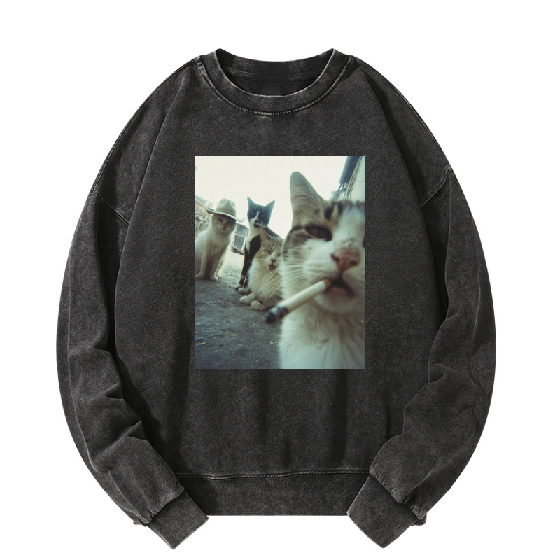 Smoking cat Washed Sweatshirt