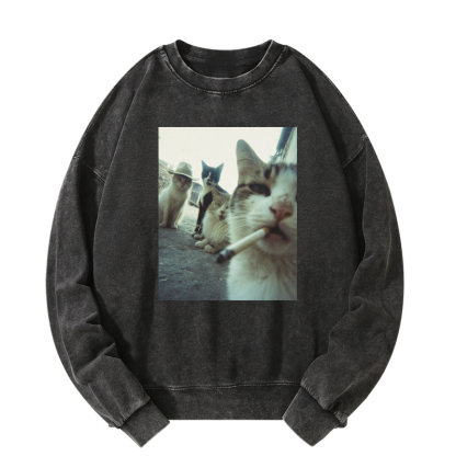 Smoking cat Washed Sweatshirt