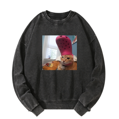 Funny cat meme Washed Sweatshirt