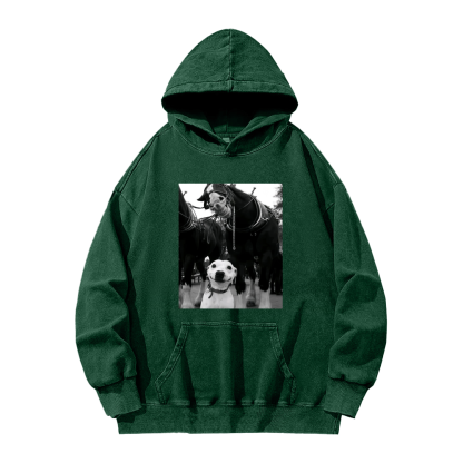 Funny dog and horses Washed Hoodie