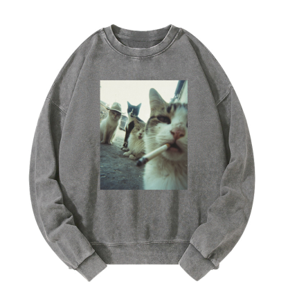 Smoking cat Washed Sweatshirt