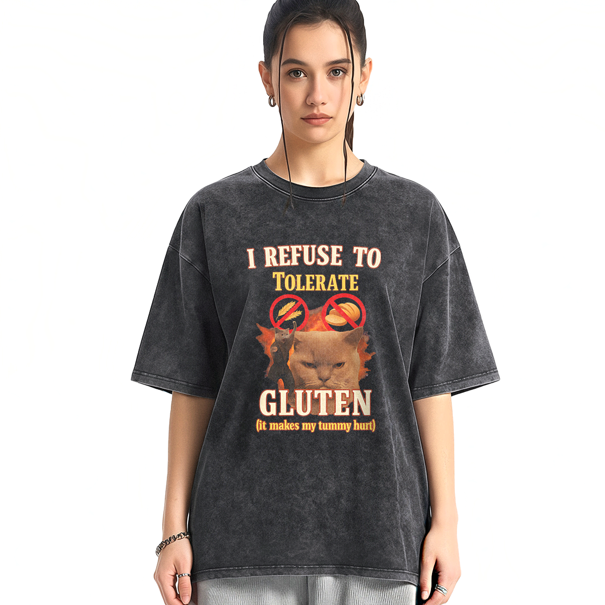 Cat Hates Gluten Washed T-shirt