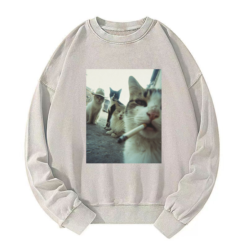 Smoking cat Washed Sweatshirt
