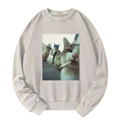 Smoking cat Washed Sweatshirt