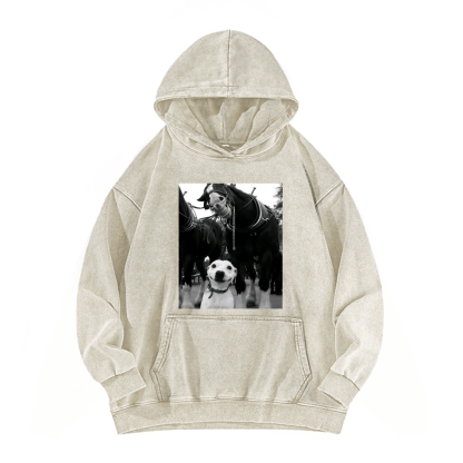 Funny dog and horses Washed Hoodie