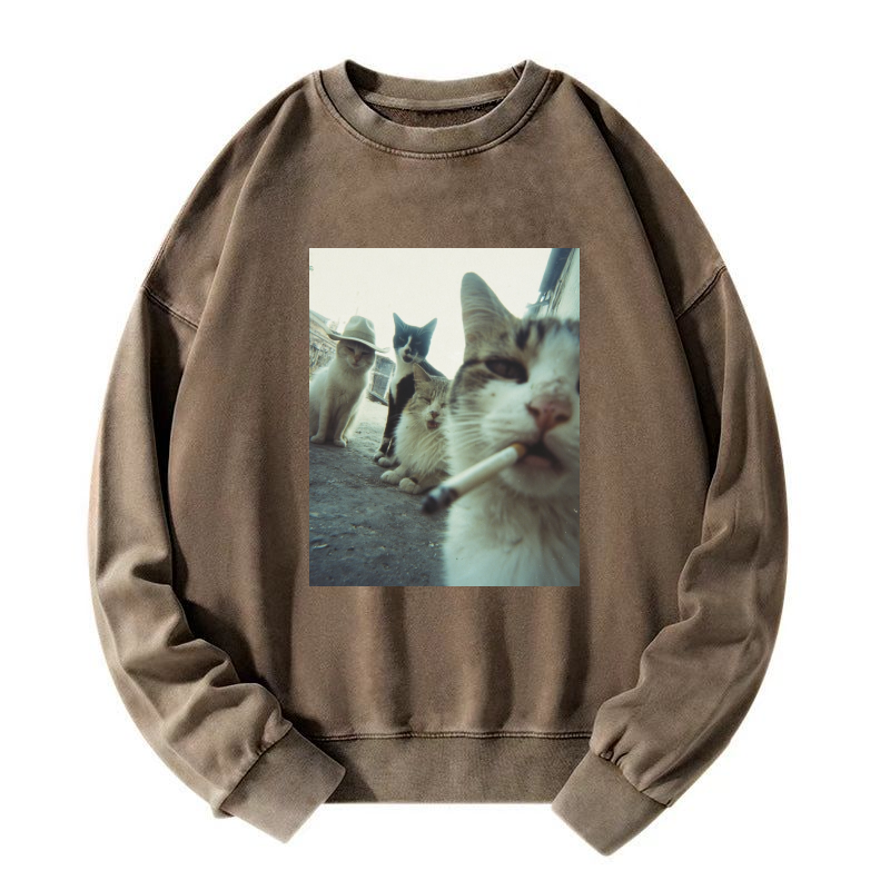 Smoking cat Washed Sweatshirt