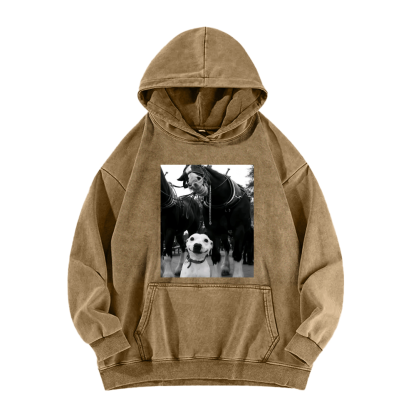 Funny dog and horses Washed Hoodie