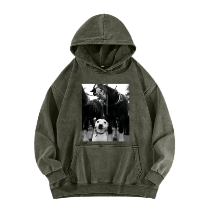 Funny dog and horses Washed Hoodie