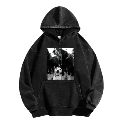 Funny dog and horses Washed Hoodie