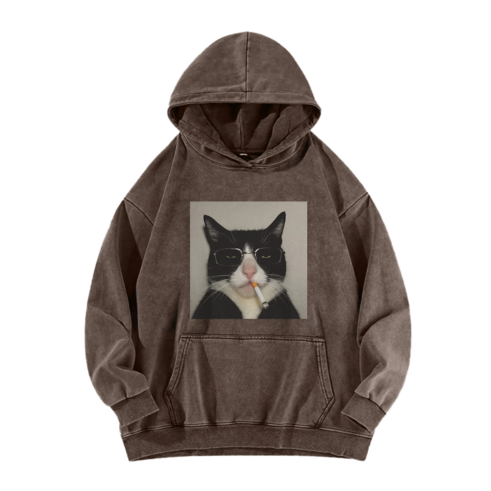 Smoking Wacky Cat Washed Hoodie