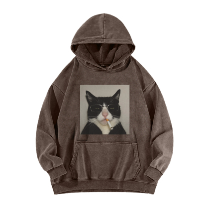 Smoking Wacky Cat Washed Hoodie