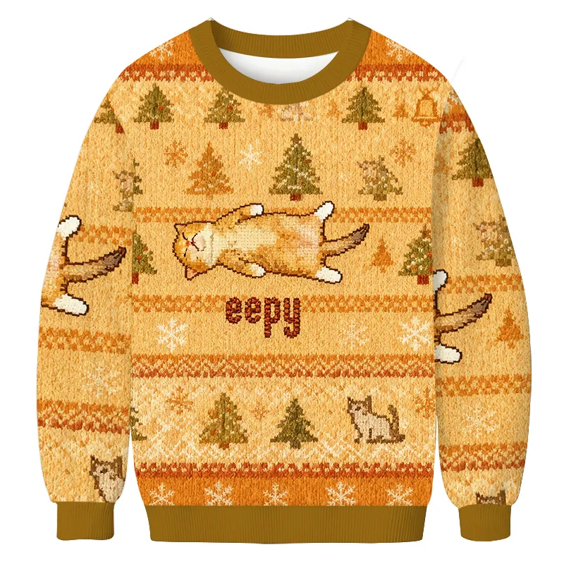 Silly Sleepy Cat Meme Ugly Christmas Sweatshirt