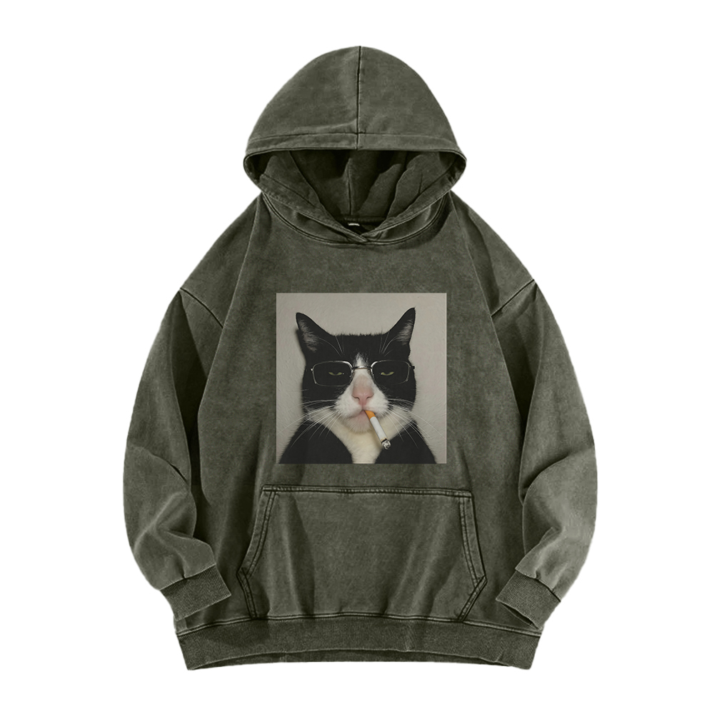 Smoking Wacky Cat Washed Hoodie