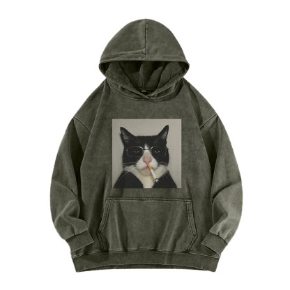 Smoking Wacky Cat Washed Hoodie
