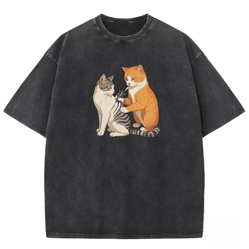 Feline Tattooist Washed T-shirt