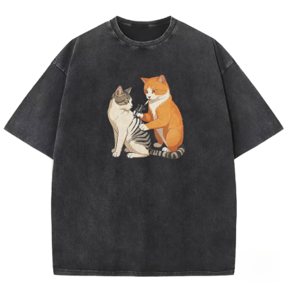 Feline Tattooist Washed T-shirt