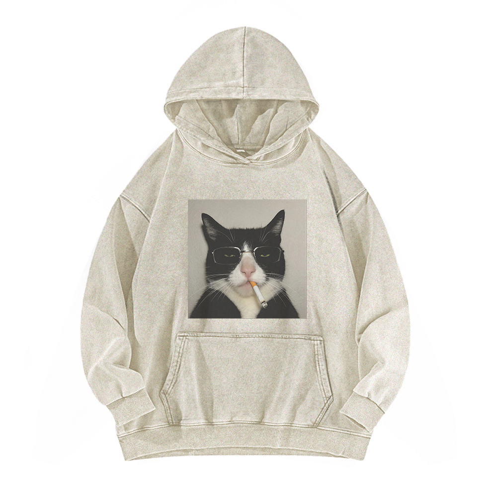 Smoking Wacky Cat Washed Hoodie