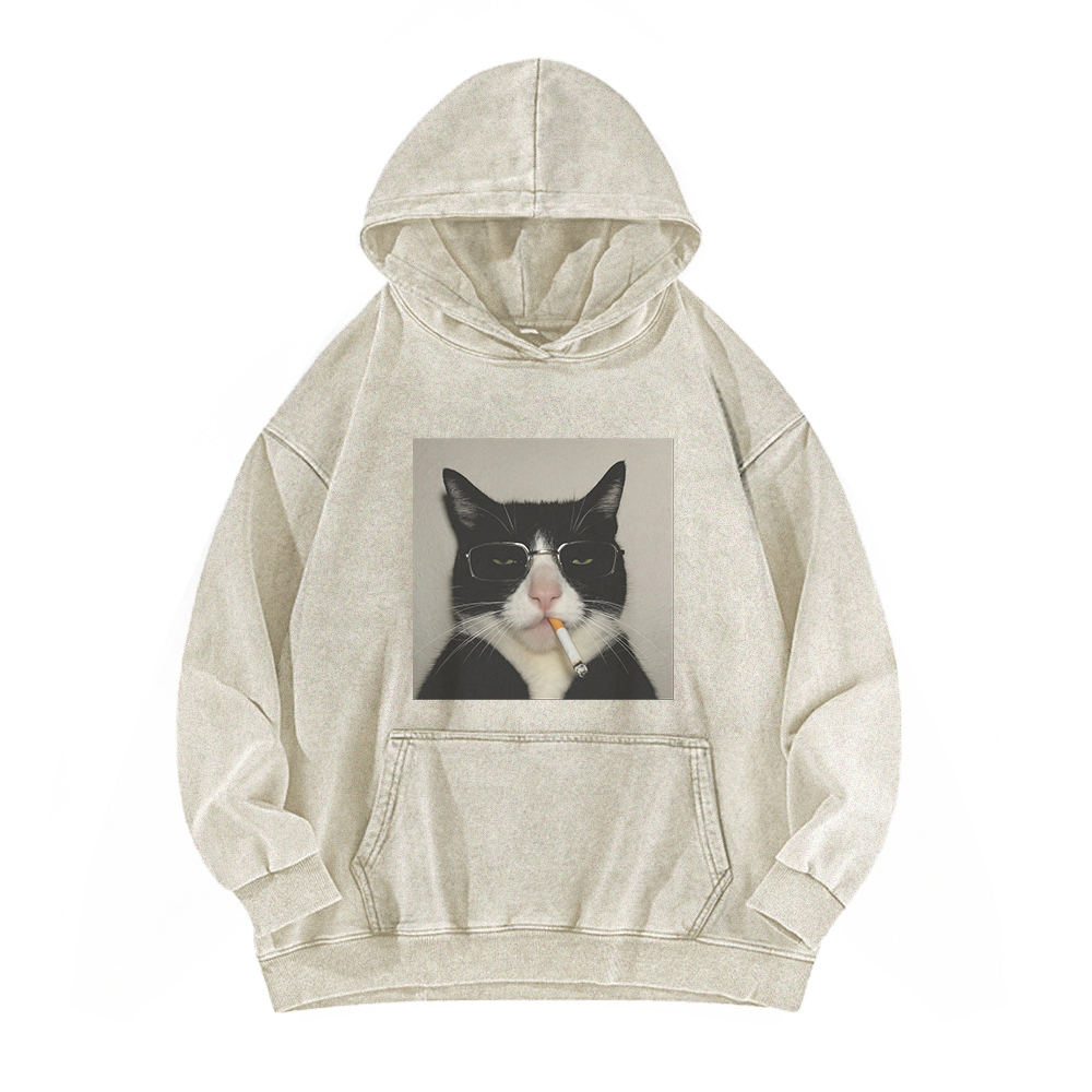 Smoking Wacky Cat Washed Hoodie