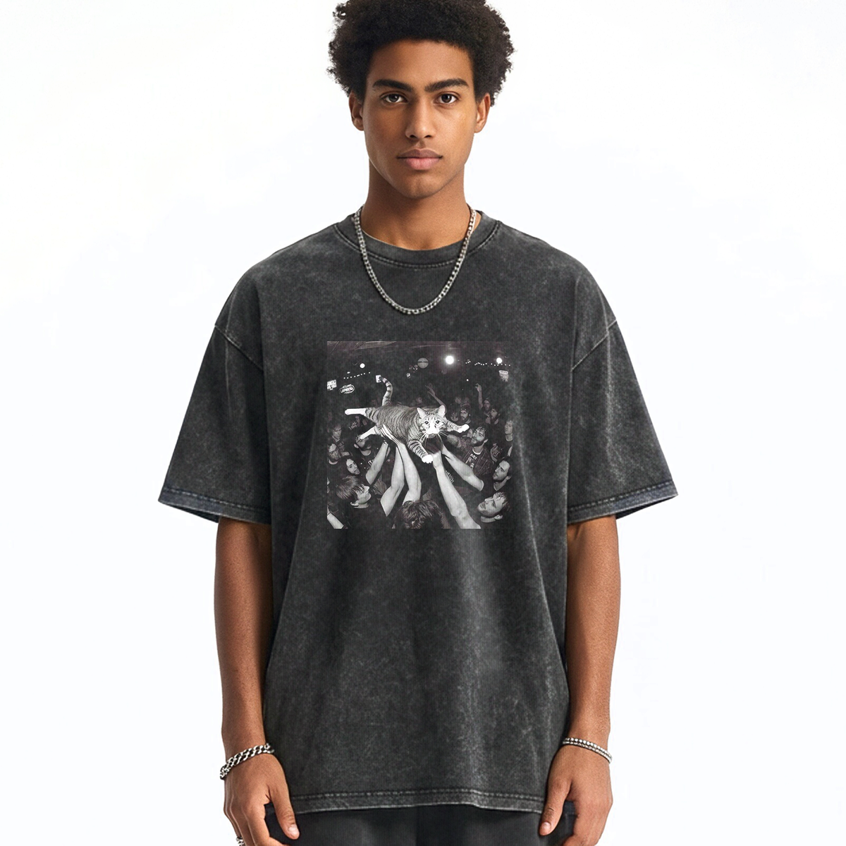 Funny Cat Party Washed T-shirt