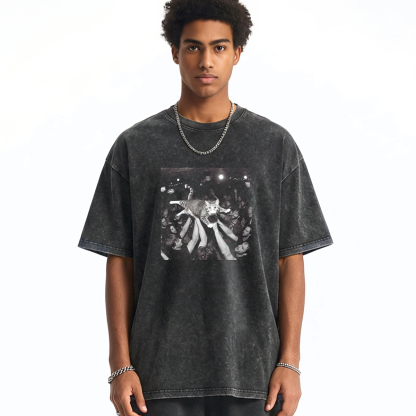 Funny Cat Party Washed T-shirt