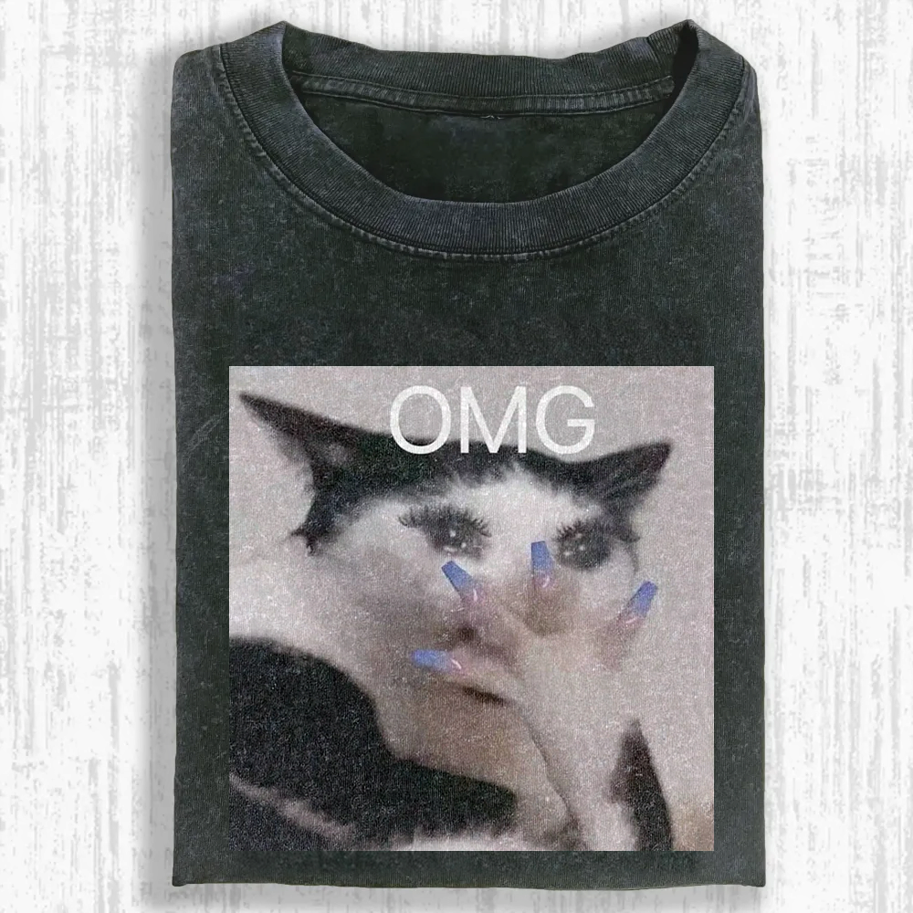 Glam Cat OMG Washed T-shirt