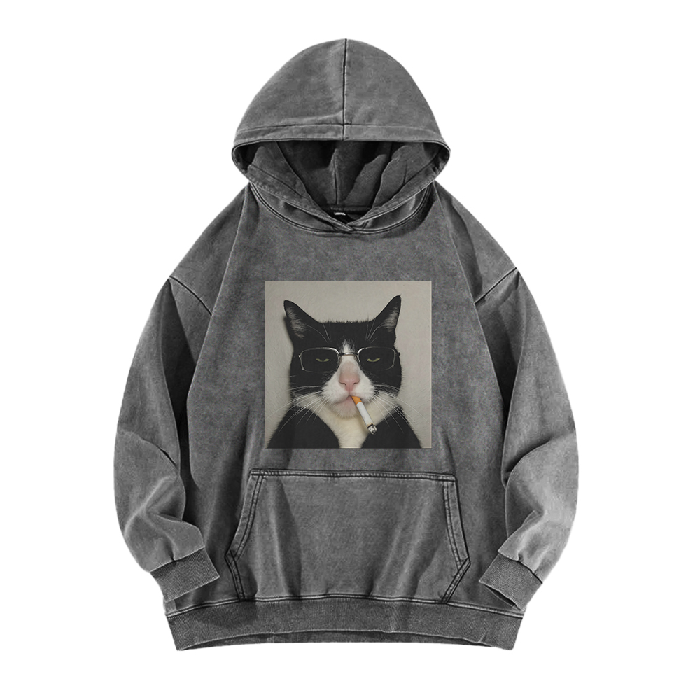 Smoking Wacky Cat Washed Hoodie