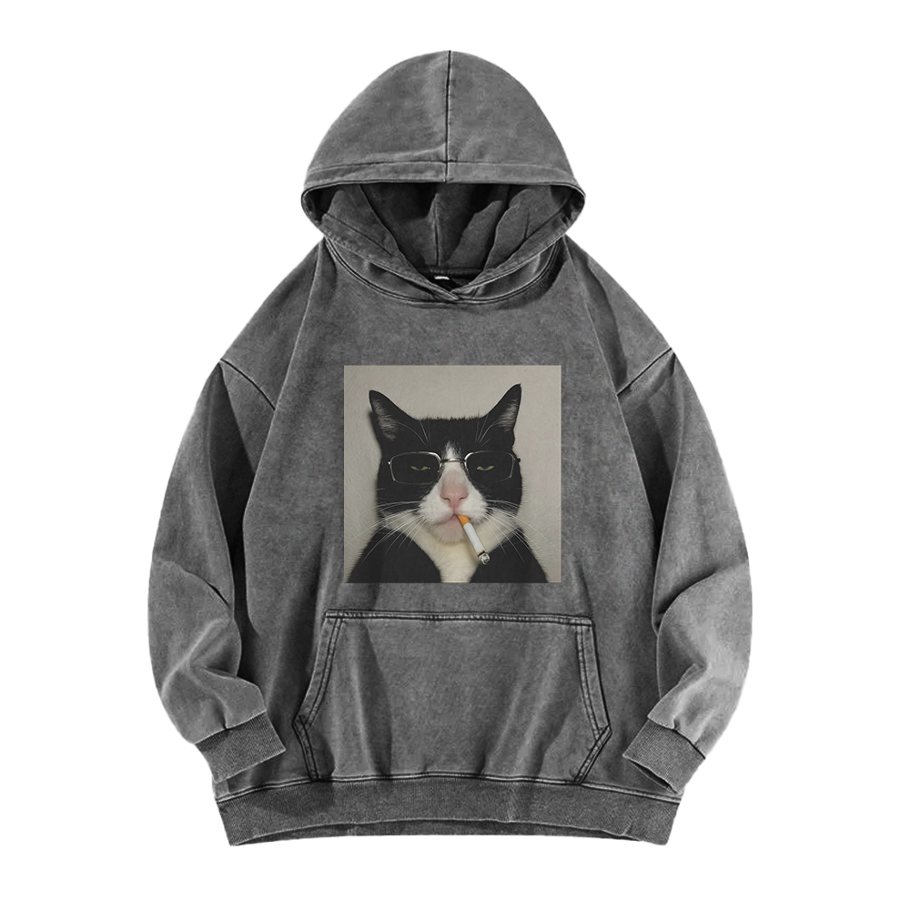 Smoking Wacky Cat Washed Hoodie