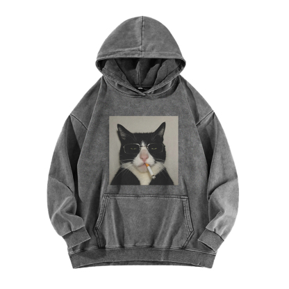 Smoking Wacky Cat Washed Hoodie