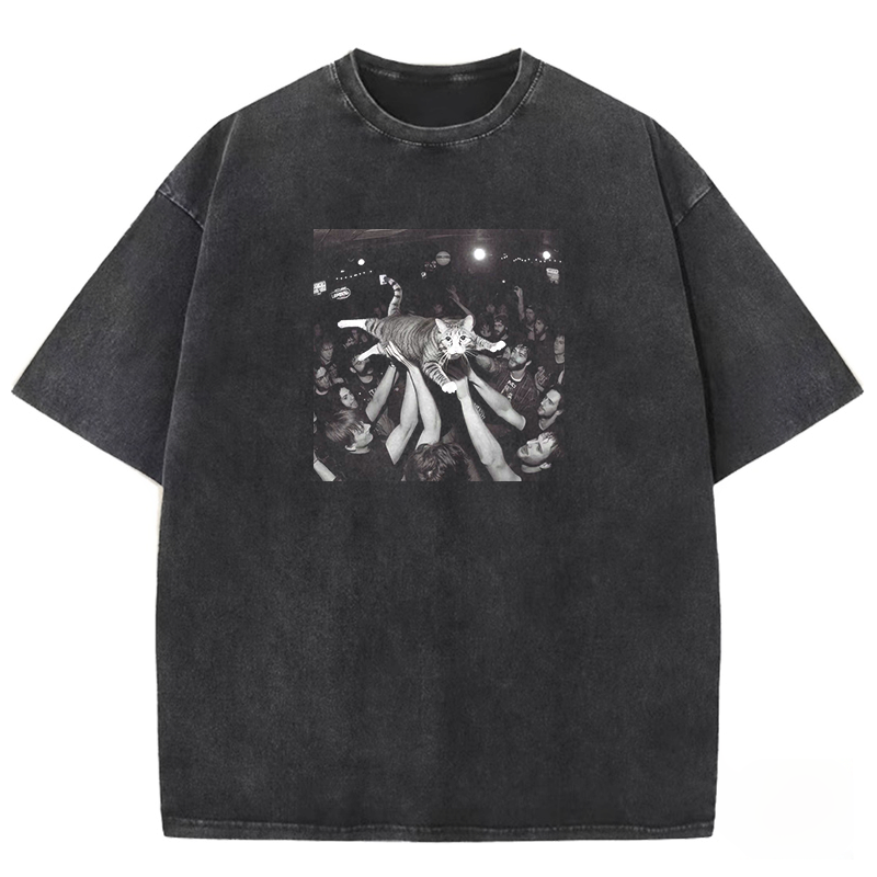 Funny Cat Party Washed T-shirt