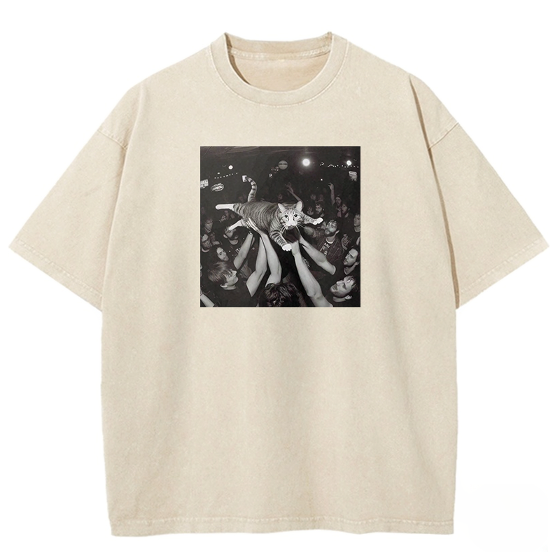 Funny Cat Party Washed T-shirt