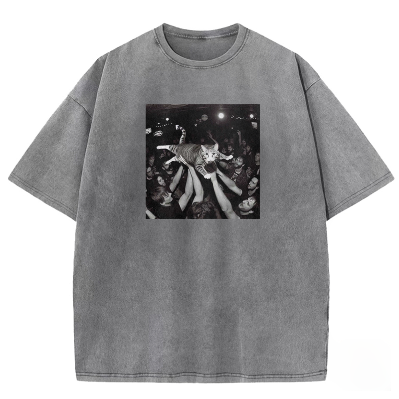 Funny Cat Party Washed T-shirt