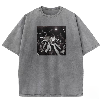 Funny Cat Party Washed T-shirt