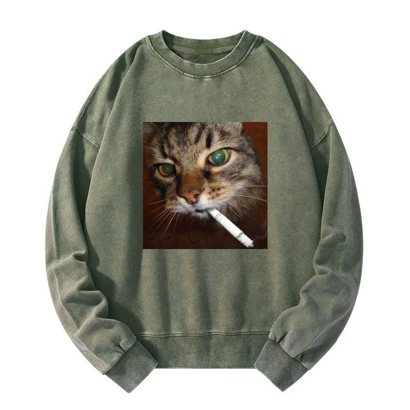 Smoking cat Washed Sweatshirt