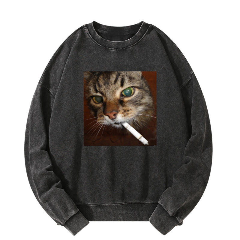 Smoking cat Washed Sweatshirt
