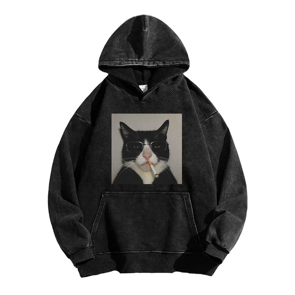Smoking Wacky Cat Washed Hoodie