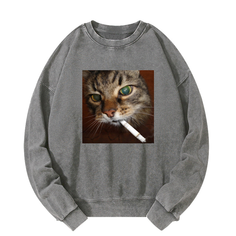 Smoking cat Washed Sweatshirt
