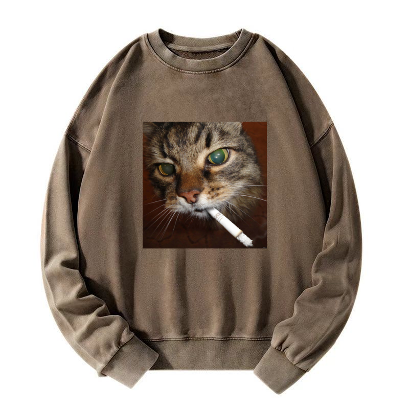 Smoking cat Washed Sweatshirt