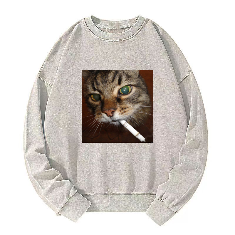 Smoking cat Washed Sweatshirt