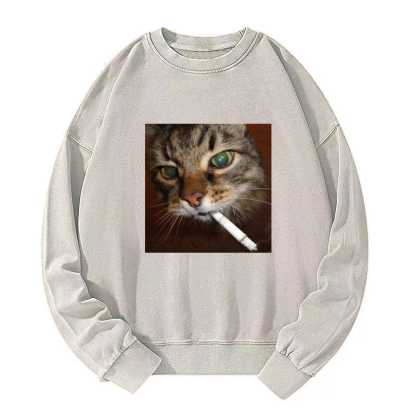 Smoking cat Washed Sweatshirt