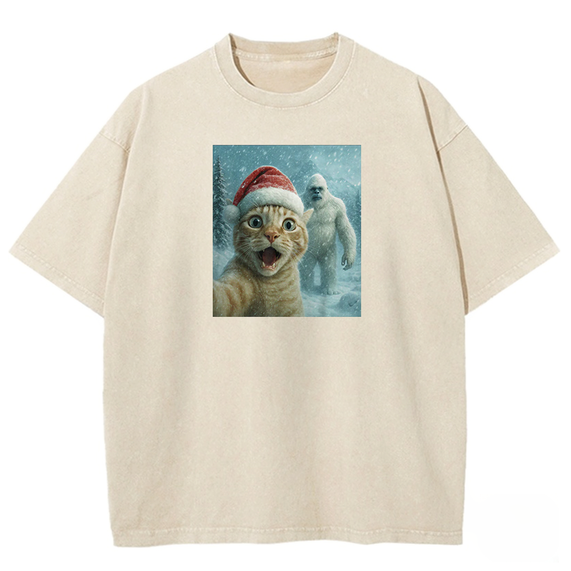 Holiday Feline Encounter Washed T-shirt
