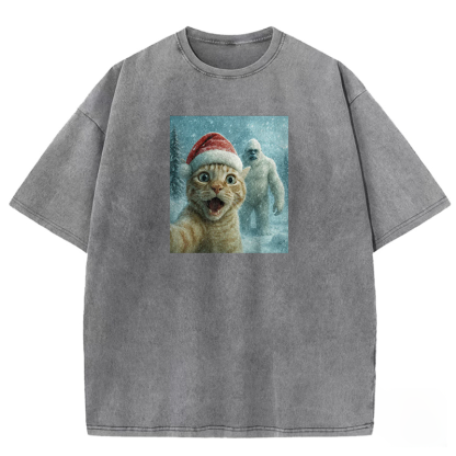Holiday Feline Encounter Washed T-shirt