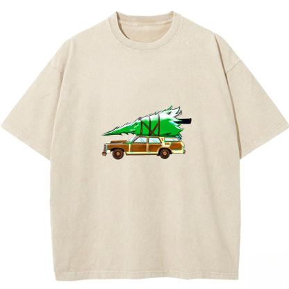 Car Christmas Tree Washed T-shirt