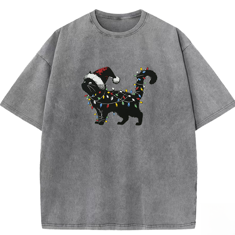 Santa Claus plays guitar Washed T-shirt