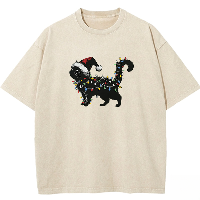 Santa Claus plays guitar Washed T-shirt