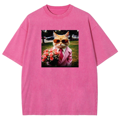 Dapper Date Cat Washed T-shirt