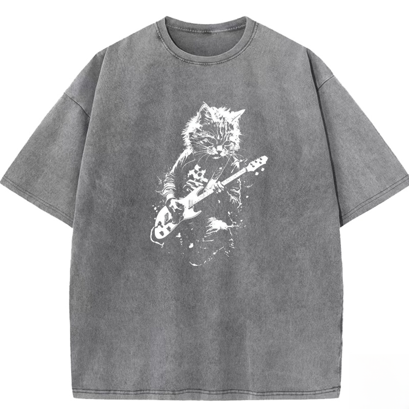 Funny Cat Playing Guitar Washed T-shirt